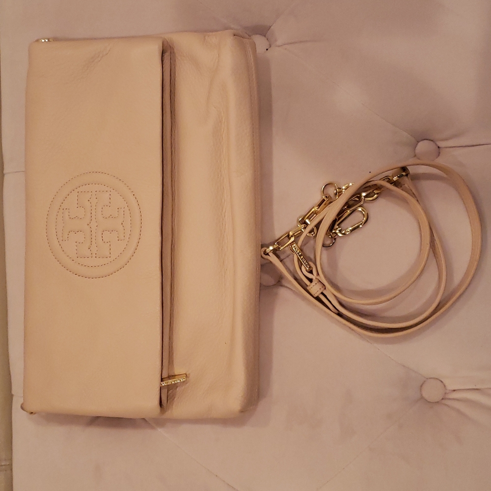 Tory Burch Cream Fold-Over Leather Crossbody